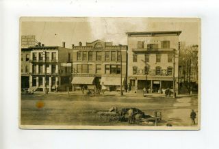 Keene Nh Rppc Photo Postcard,  Street View,  People,  Horse At Fountain,  Signs