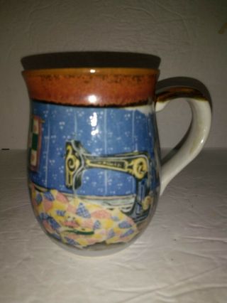 Vintage Otagiri Hand Crafted Stoneware Mug - Quilt Sewing Machine Crafter Japan
