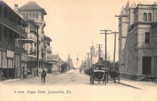 Fl - Rare 1900’s Hogan Street At Jacksonville,  Fla - Rotograph Postcard