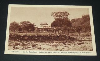 Cpa 1930 Colonies France Indochine Cochinchine Saigon Jardin Lotus Musee Pergola