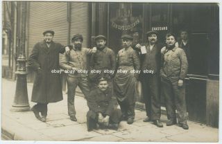 French Street Scene Men,  Workers Gather For Photo - Real Photo Rppc