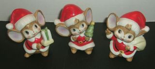 3 Vintage Homco Christmas Mice Approx 3 1/2 " Porcelain Set
