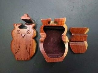 Owl Secret Jewelry Box Puzzle Trinket Box Stash Box Hand Carved Wood Bali Art