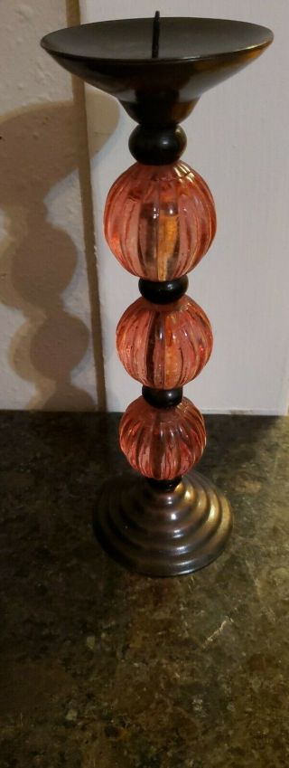 Vintage Mid Century Mod Candle Stick Metal And Glass Rose - Pink 10 " H