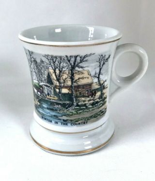 Vintage Currier And Ives " Winter In The Country " Moustache Cup Mug
