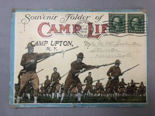 1918 Wwi Camp Upton York Postcard Folder Soldiers Artillery War Antique
