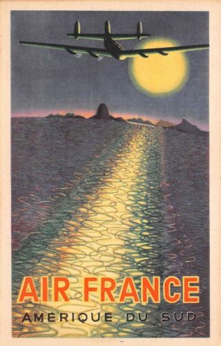 Air France Airline Service To South America Poster Style Adv Pc C 1936 - 40 