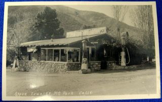 1938 Rppc Frazier Mountain Park Ca Store And “76” Gas Pumps Filling Station