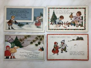4 1920s Christmas Children Antique Postcard Whitney Made