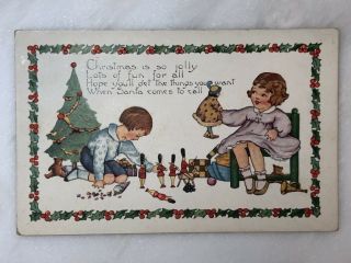 4 1920s CHRISTMAS Children ANTIQUE POSTCARD Whitney Made 3