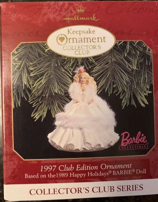 1997 Hallmark Ornament Barbie Happy Holidays 2nd Collectors Club Series In White