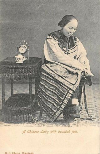 China Woman With Bound Feet Seated In Chair Beside Table,  Ribeiro Pub C 1902