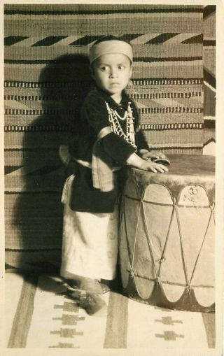 1920s Navajo Indian Boy Rug Drum Native American Rppc Photo Postcard 20 - 4265