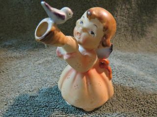 Vintage Lefton’s Japan Ceramic Angel With Horn And Bird 149