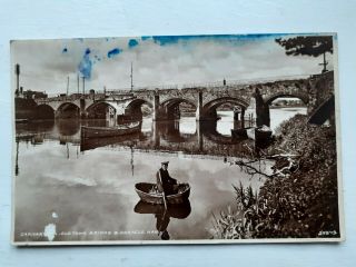 Carmarthen Postcard,  Old Town Bridge And Coracle Man,  Carmarthenshire,