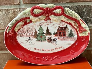 Fitz And Floyd Sentiment Tray Home Warms The Heart Santa Cookie Plate Christmas