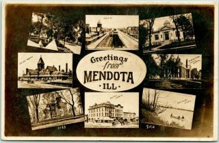 Mendota Illinois Rppc Real Photo Postcard Multi - View W/ Union Depot Main Street
