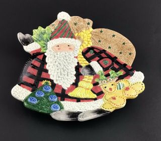 Fitz and Floyd Essentials Hand Crafted Plaid Santa Christmas Plate Wall Art 3