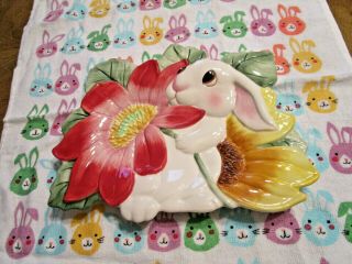 " Fitz And Floyd " Bunny Blooms Ceramic Rabbit Wall Plate Spring Easter Themed.