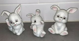 Vintage Homco 1458 Porcelain Easter Bunny Rabbit Figurines Set Of 3 W/stickers