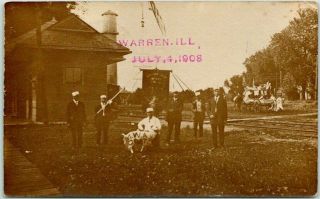 1908 Warren,  Illinois Rppc Real Photo Postcard Mwa " Warren Camp " Railroad Depot