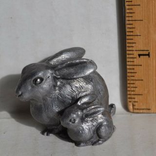 Vintage Miniature Pewter Bunny Rabbits Figurine By Rb