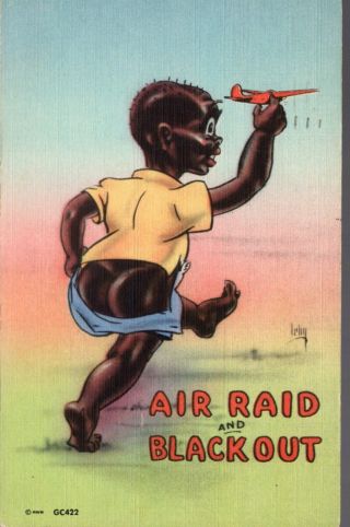 Black Americana,  Postcard,  Little Boy Playing With His Airplane 1944