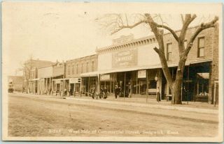 1911 Sedgwick,  Kansas Rppc Real Photo Postcard " West Side Of Commercial Street "