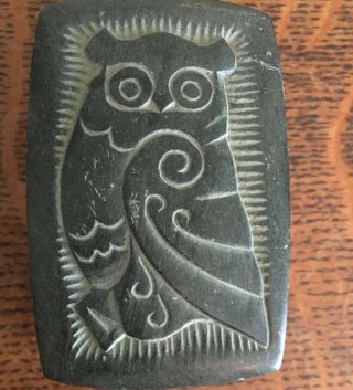 Carved Stone Owl Trinket Jewelry Box Ooak