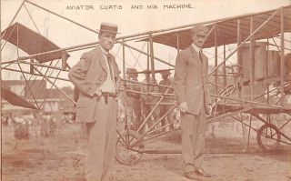 Aviator Glenn Curtiss Poses Next To His Airplane With Another Man C 1907 - 14