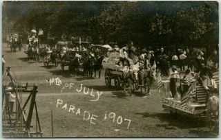 1907 Sedgwick Kansas Rppc Postcard " 4th Of July Parade " Street Scene / Floats