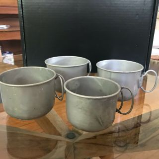 Set Of 4 Vintage Camping Aluminum Tin Coffee Mugs Cups