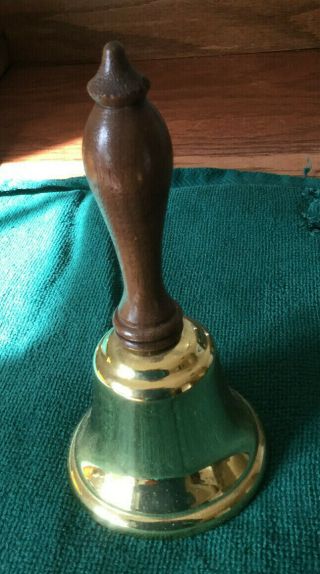 Brass Hand Bell With Wooden Handle Teacher School Bell Approx 6 X 2 3/4 "