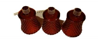 Set Of 3 Vintage Red Home Interior Diamond Cut Glass Votive Candle Holders