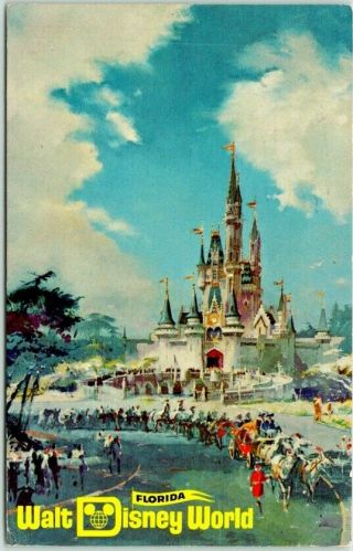 Walt Disney World Pre - Opening Concept Postcard Cinderella Castle W/ 1971 Cancel