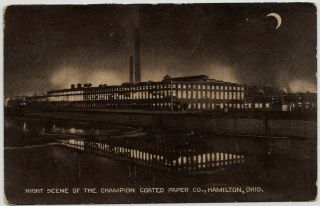 Hamilton,  Ohio - Champion Coated Paper Co.  Factory At Night - 1911 Jas61