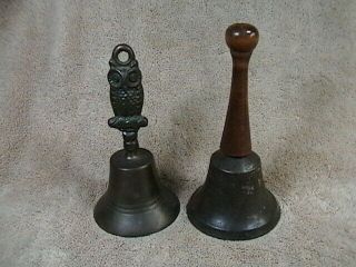 Vintage Brass Wooden Handle Hand Bell,  & Wise Old Owl Bell