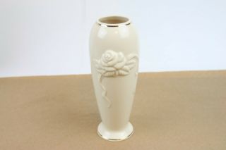 Vintage Lenox Vase Porcelain Embossed Roses Ivory With Gold Trim 7.  25 " Thailand