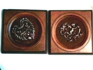 2 Vintage Mid Century Zodiac Signs Small Wood/velvet Plaques E.  A.  Riba Co.