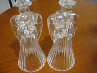 Vintage Pair Lead Crystal Praying Angel Glass Candlesticks Candle Holders 7.  5”h