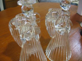 Vintage Pair Lead Crystal Praying Angel Glass Candlesticks Candle Holders 7.  5”H 2