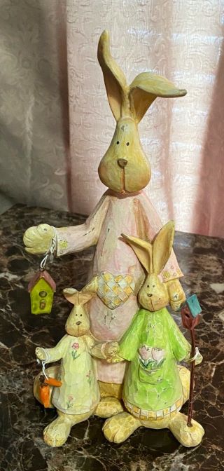 Large Resin Mother And Child Bunny Figurine 10 1/2” Tall Awesome