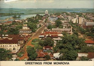 Liberia Greetings From Monrovia J.  Arthur Dixon Postcard 15c Stamp Vintage