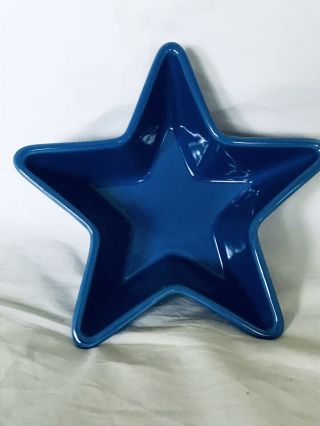 Longaberger Pottery Star Shape Dish Bowl Blue Woven Traditions 7 " X 2 "
