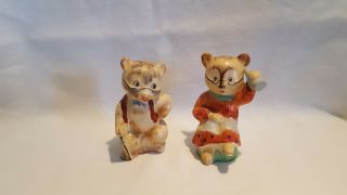 Vintage Anthropomorphic Old Bears Couple Salt And Pepper Shakers