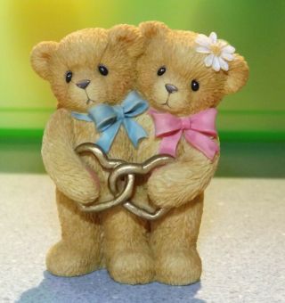 Cherished Teddies - Happy Anniversary Wedding - Couple Holding Linked Hearts