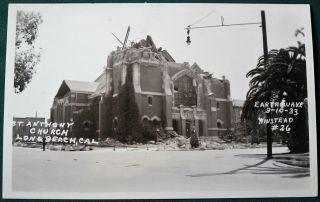 St Anthony Church Long Beach California 1933 Earthquake Damage Antique Rppc