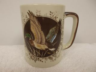 Vintage Embossed Flying Mallard Duck Ceramic Coffee Tea Cup Mug