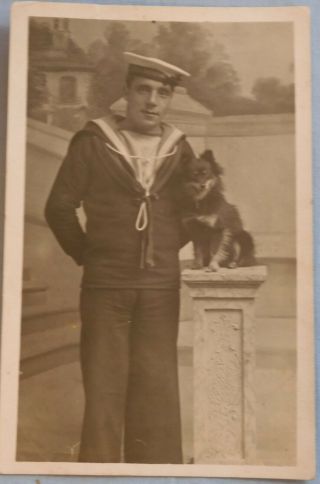 Ww1 Military Rp Postcard Royal Navy Hms Nicator Portrait Of A Sailor World War I