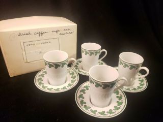 Vintage Fitz & Floyd Shamrock 4 Cup Tea Set With Saucers And Box Vgc
